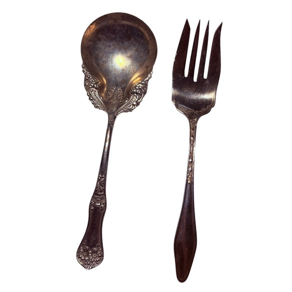 Vintage Silver Serving Spoon & Fork – Rustic Kitchen Decor, Repurpose Lot - Picture 1 of 10